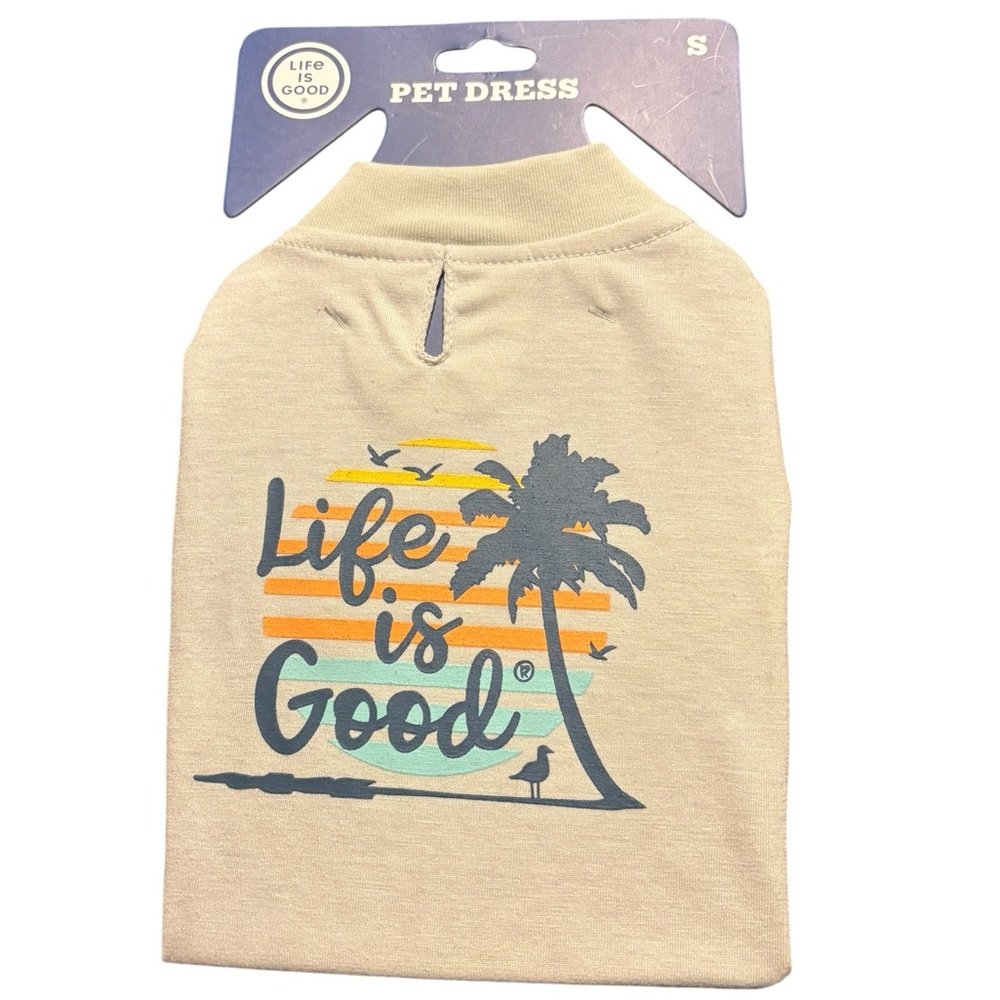 Life is Good Dog Dress Small Gray Palm Tree Skirt Pet Sun Dress Outfit New